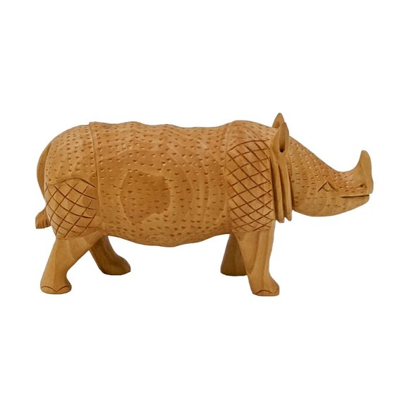 Handmade Wooden Rhinoceros With Stone Artwork (3inch) - Picture 2 of 4